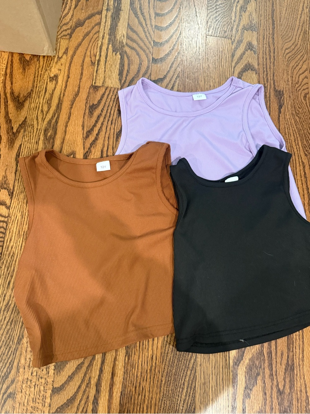 3-Pack Kids Ribbed Tank Tops - Lavender, Rust, Black